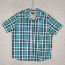Eddie Bauer Men&#39;s Fishing Shirt Short Sleeve Blue Green Plaid XL - $14.02
