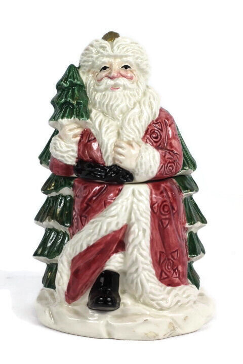 Primary image for Vtg 1990 Fitz & Floyd OMNIBUS OCI Small Santa w/ Tree Lidded Trinket Candy Jar