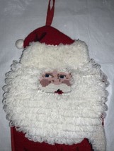 Vtg santa Needlepoint Holding Plush Teddy Bear Christmas Stocking 3-D puffy  - £46.35 GBP