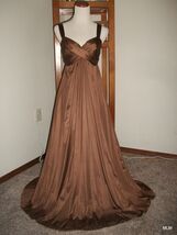 RARE OLGA Rich Warm Golden Bronze Cross Over Bodice Flowing Nylon Skirt ... - $113.85