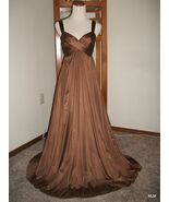 RARE OLGA Rich Warm Golden Bronze Cross Over Bodice Flowing Nylon Skirt ... - $125.00