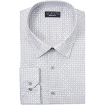Alfani Men&#39;s Slim-Fit Octagon-Tile-Print Dress Shirt Grey/White-14-14.5 ... - £15.74 GBP