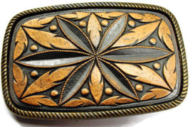 Leaves Engraved Copper Toned Rectangular Wide Waist Belt Buckle - £15.76 GBP
