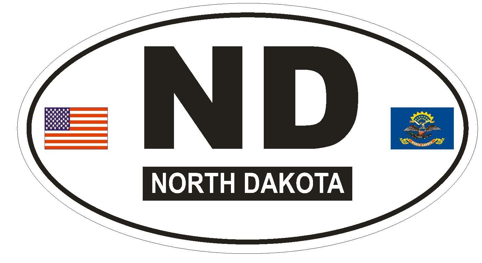 Primary image for ND North Dakota Oval Bumper Sticker or Helmet Sticker D780 Euro Oval with Flags