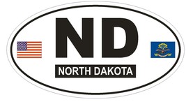 ND North Dakota Oval Bumper Sticker or Helmet Sticker D780 Euro Oval with Flags - £1.09 GBP+