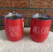 Rae Dunn Christmas Mugs Wine Cup 2 Cocktail Tumbler 12 Oz Mrs Claus Santa Helper - $29.45