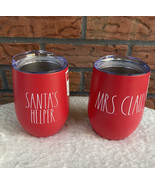 Rae Dunn Christmas Mugs Wine Cup 2 Cocktail Tumbler 12 Oz Mrs Claus Sant... - $29.45