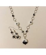 Zen Earrings Necklace Set Black White Fused Glass Beaded Handmade Dangle... - £47.96 GBP