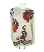 VTG Floral Beaded Knit Long Oversized Sweater Medium ivory Beige The Vil... - £32.74 GBP