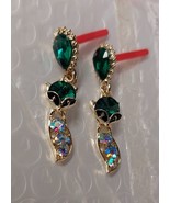 Green Gold Crystal Fox Earrings - £6.41 GBP