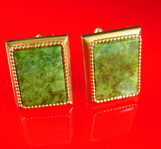 Mystical JADE Oriental cufflinks Gold LARGE jewelry Virgo Birthstone Symbol of l - £147.88 GBP