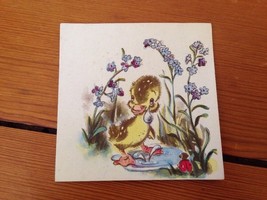 Vtg 1946 Brownie Fuzzy Crying Yellow Duck Duckling in Pond Blank Greetin... - £19.57 GBP