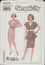 Simplicity 9042 Easy Peplum Dress Pattern Vtg 1980s Misses Size 12 14 16 Uncut - £10.01 GBP