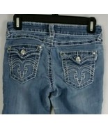 Clash Women&#39;s Distressed Whiskered Embroidered Jewel Frayed Cuff Jeans S... - $23.59 CAD