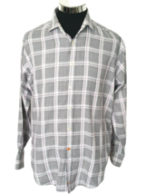 Thomas Dean Dress Shirt Men&#39;s Size Large Button Front Gray Plaid Long Sleeves - £15.12 GBP
