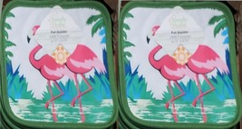 Set of 2 Same Printed Pot Holders (7&quot; x 7&quot;) PINK FLAMINGOS, green back, SH - $7.91