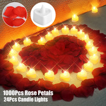 24Pcs LED Heart Light Candles &amp; 1000Pcs Artificial Rose Petals Kit for Valentine - £23.97 GBP