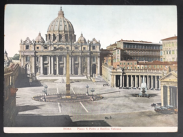 Rome Italy St Peter&#39;s Square Vatican Basilica Large Lithograph Photo Car... - £11.15 GBP