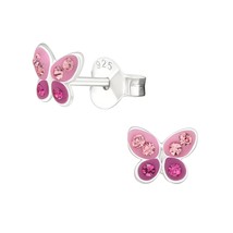 Butterfly 925 Silver Stud Earrings with Rose Crystals - £10.37 GBP