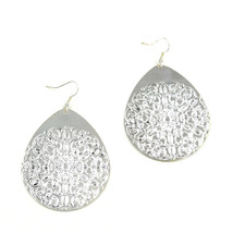 Women new large silver floral tear drop hook pierced earrings - $9,999.00