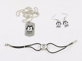 Felix The Cat Fashion Jewelry Set ~ Dog Tag, Earrings, Bracelet ~ #FLX-WRD-03 - £9.92 GBP