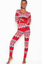 VICTORIA&#39;S SECRET RED FAIRISLE THERMAL COTTON PAJAMA SET - £39.28 GBP