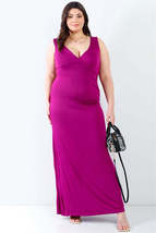 Plus V neck Sleeveless Loose Plain Long Maxi Casual Purple Dress - $35.00