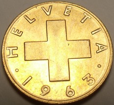 Gem Unc Switzerland 1963-B Rappen~Oat Sprig~Cross~Free Shipping - $3.22