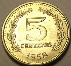 Gem Unc Argentina 1958 5 Centavos~Liberty Cap Head~Free Shipping - $4.20