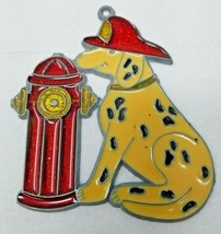 Christmas Ornament Dalmatian Fire Helmet Yellow Hydrant Stained Glass Vintage  - £11.91 GBP