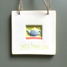 Vintage Hand Painted Small Wall Art Hanging Teapot Design Ceramic Signed 5.5&quot; - £21.71 GBP