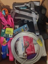 Misc Box lot Medium Pet Dog Supplies Harness, Tie Cable, Leash, Spray Diapers - £31.56 GBP