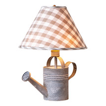 Irvins Country Tinware Watering Can Lamp in Weathered Zinc with Gray Check Shade - £85.24 GBP