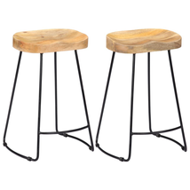 Industrial Rustic Solid Mango Wood Wooden 2pcs Kitchen Bar Stools Chairs Seats - £103.04 GBP+