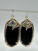 Vtg Kendra Scott Black Galaxy &amp; Iridescent Slate Gabby Gold Earrings - $61.91