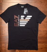 Emporio Armani EA7 $125 Men&#39;s Signature Crew Neck Black Cotton T-Shirt T... - £48.25 GBP