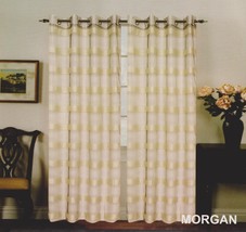 New Elegant Metal Grommet See-Through Sheer Curtain Set "Morgan" Beige & Black - $24.94