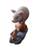 Barrel Rolling Pig Bunny Rabbit Friend Figurine Decor Resin Vtg HTF Rare 4.25&quot; - £9.50 GBP