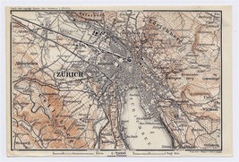 1911 Original Antique Map Of Vicinity Of Zurich Zuerich / Switzerland - £16.98 GBP