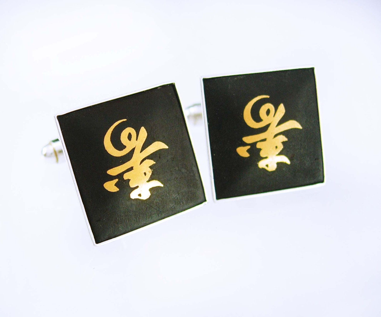 Primary image for Sterling Amita Wedding Cuff links Damascene Vintage Chinese Symbol HOPE Devotion