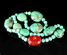 Chunky LARGE turquoise Necklace big Coral Vintage Tribal Jewelry Hippie style in - £97.89 GBP