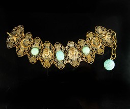 Vintage Deco bracelet EGYPTIAN Revival FOB scarab Glass scarab pharaoh - £154.06 GBP