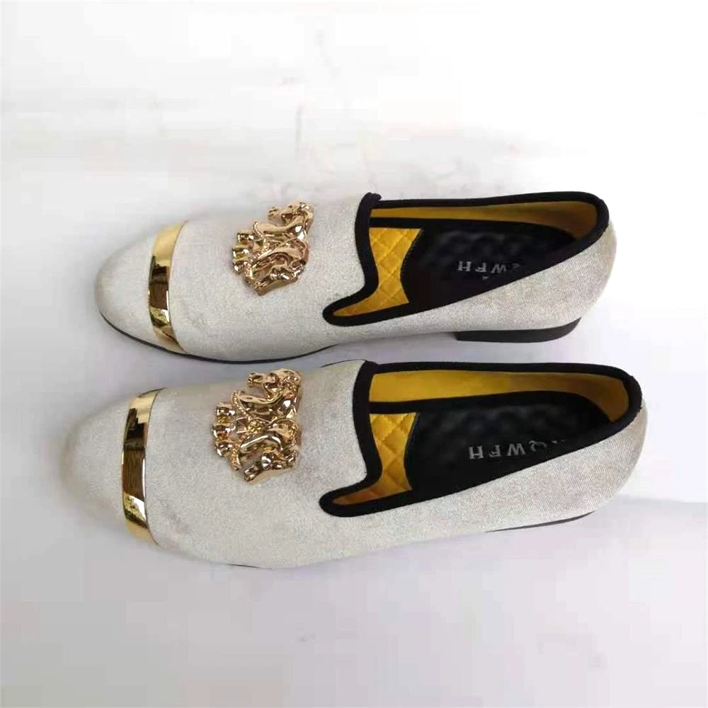 Handmade New Gold Toe Men Velvet Loafers Italy Brand Party And Wedding M... - £59.24 GBP
