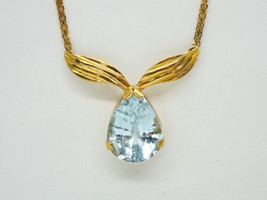 19.57ct Earth Mined Natural Pear Light Blue Topaz Station Pendant Chain 18k Gold - £723.96 GBP