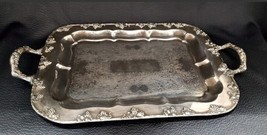 Vtg  Large Silver Plated on Copper Handles Rectangular Serving Tray N3289 - $42.03