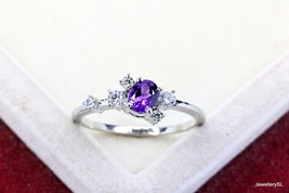Dainty Amethyst 14k Gold/Sterling Silver Ring, Purple Amethyst Promise Ring, 925 - £23.98 GBP