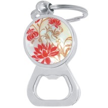 Red Flowers Bottle Opener Keychain - Metal Beer Bar Tool Key Ring - $10.77