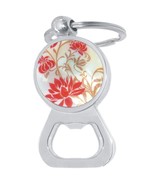 Red Flowers Bottle Opener Keychain - Metal Beer Bar Tool Key Ring - $10.77