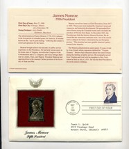 James Monroe 1986 First Day Cover 22 Cent Stamp 22K Gold Plated Replica - $10.00