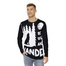 Men&#39;s Wolf Long Sleeve Shirt - Be Wild and Wander - Black and White - £32.49 GBP+